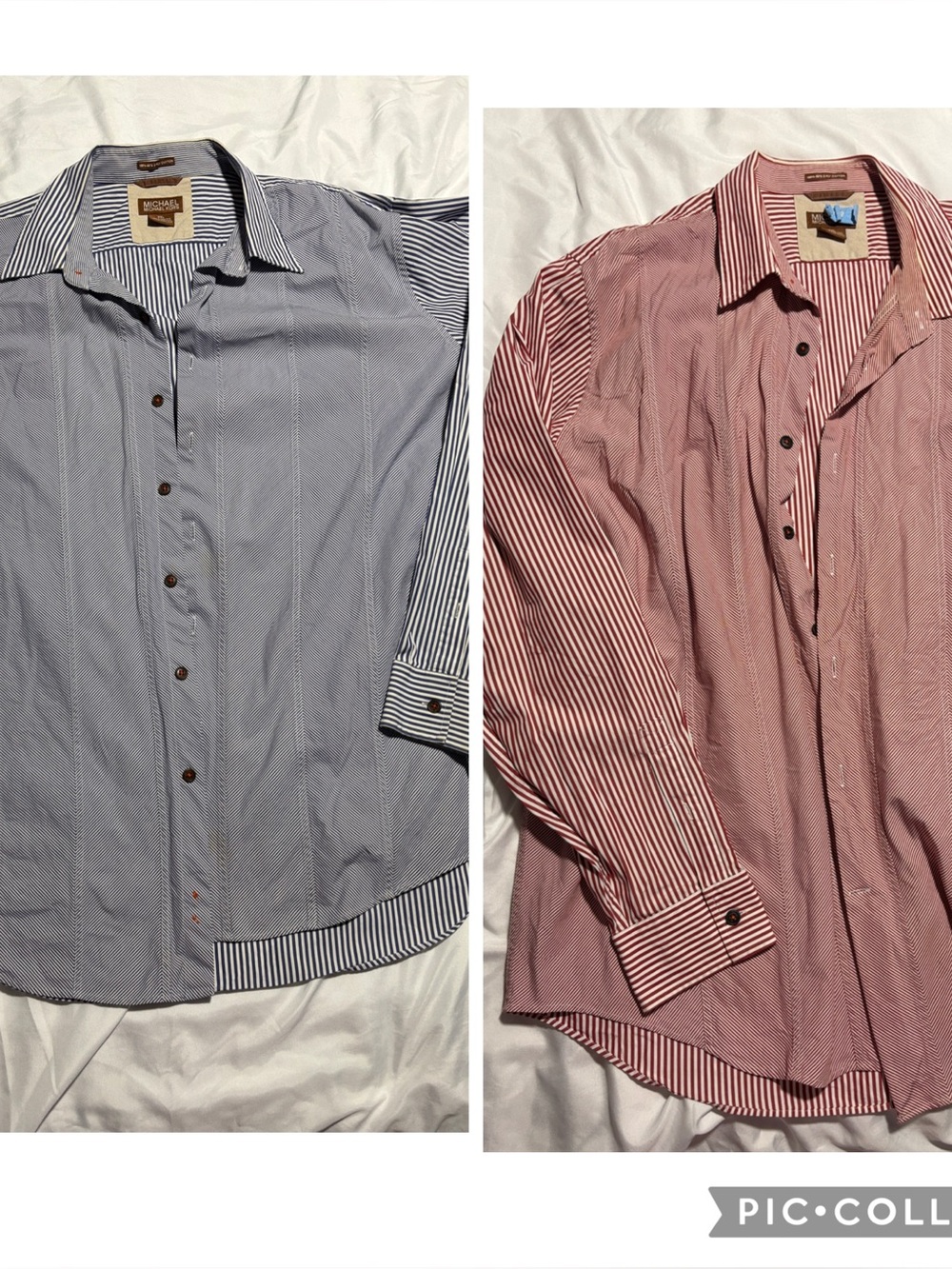 Michael Kors Men's Navy and White Striped Dress Shirt
